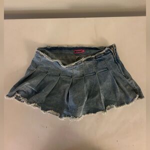 Edikted Denim Pleated Micro Mini Skirt